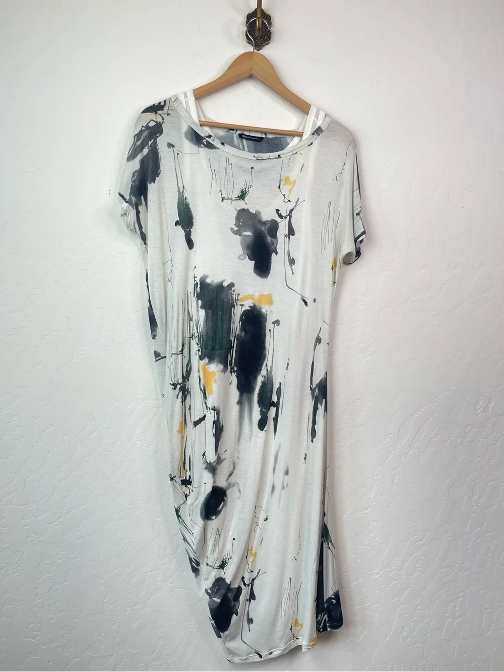 Uma Raquel Davidowicz Drapey Asymmetrical Abstract Paint Splatter Printed Dress - Picture 2 of 16